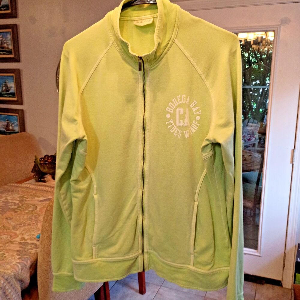 The Good Life Bodega Bay CA Tides Wharf track jacket full zip Lime Womens Size L